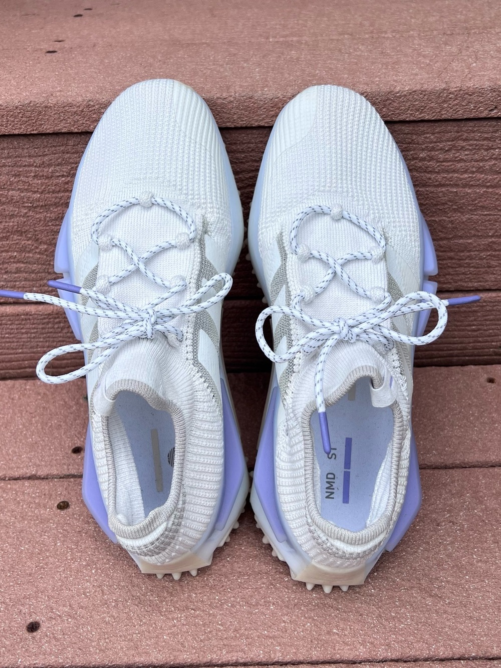 adidas White & Light Purple Knit Slip-On Athletic Shoes